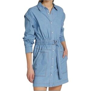 Derek Lam 10 Crosby Hadley Blue Chambray 3/4 Sleeve Belted Mini Dress 2